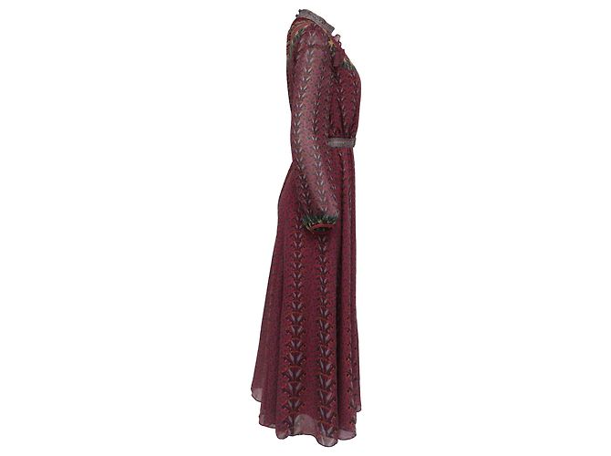 Autre Marque Vestido de chiffon Saloni Jacqui B com cinto em seda bordô Vermelho Bordeaux - vista 3