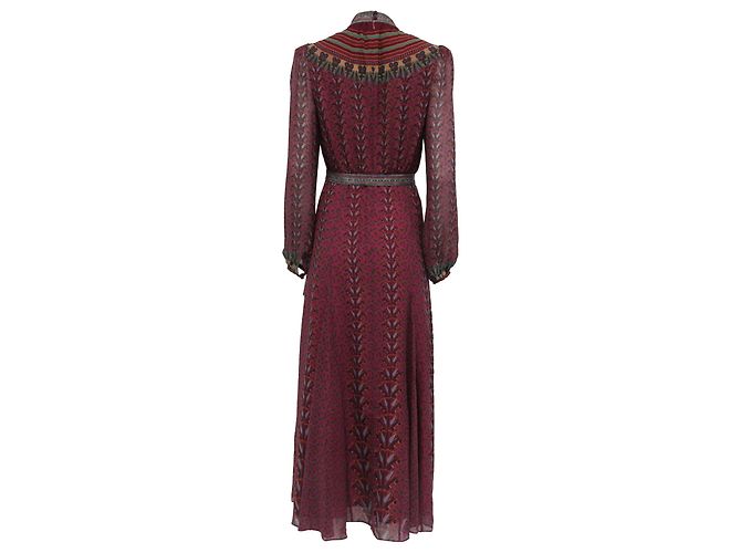 Autre Marque Vestido de chiffon Saloni Jacqui B com cinto em seda bordô Vermelho Bordeaux - vista 4