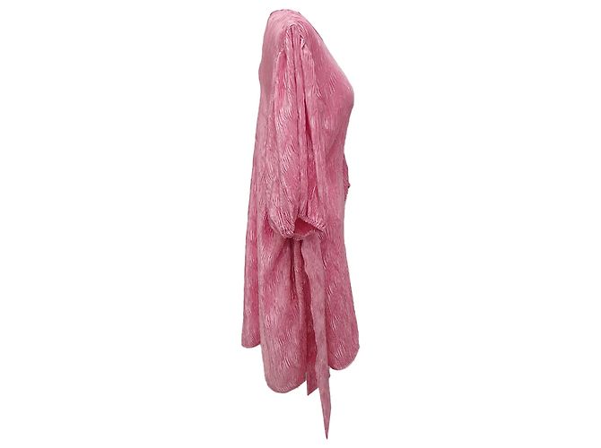 Ganni Falten Mini-Kleid mit Bindegürtel aus rosa Polyester Pink - Ansicht 3
