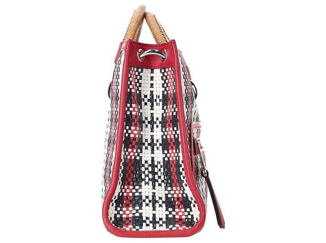 Borsa shopper Fendi Runaway Plaid in tela rossa Rosso - vista 4