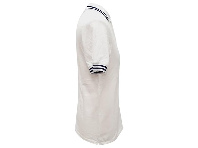 Polo Brunello Cucinelli con dettagli a righe in cotone bianco Crudo - vista 2