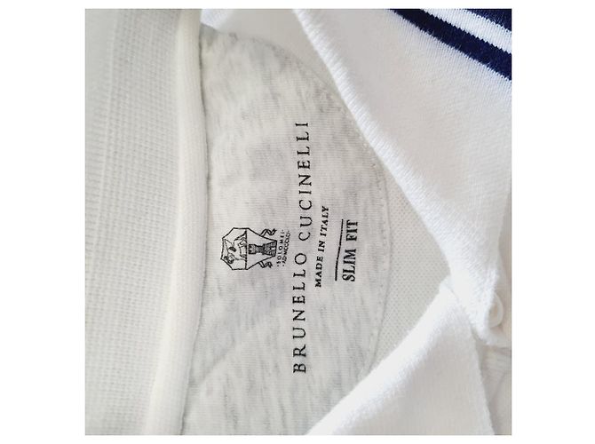 Polo Brunello Cucinelli con dettagli a righe in cotone bianco Crudo - vista 7