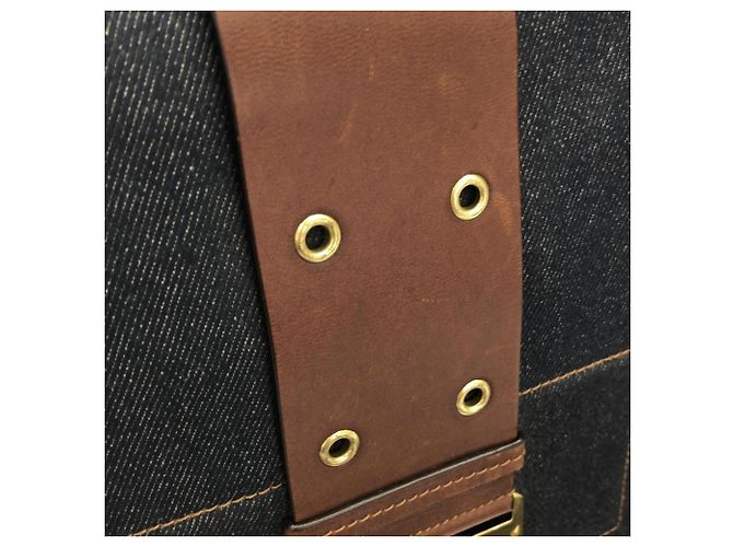 Borsa a tracolla in denim e pelle Christian Dior Marrone Blu - vista 3