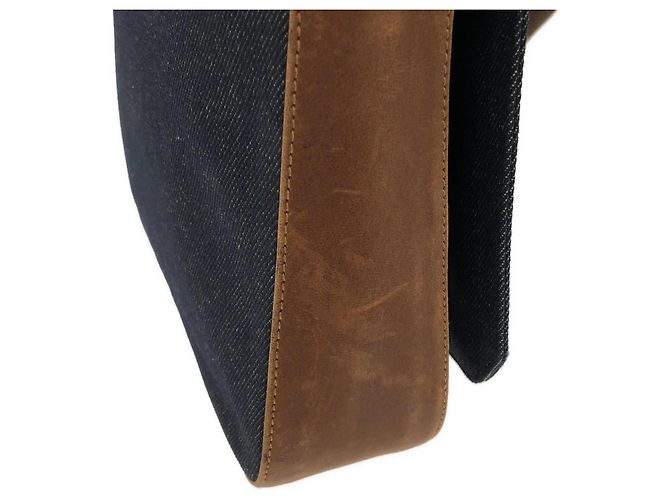 Borsa a tracolla in denim e pelle Christian Dior Marrone Blu - vista 4