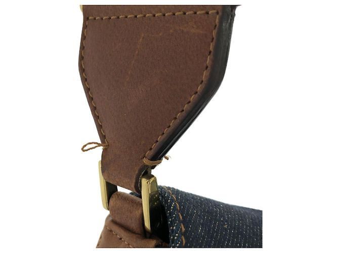 Borsa a tracolla in denim e pelle Christian Dior Marrone Blu - vista 6