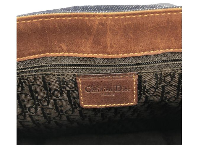 Borsa a tracolla in denim e pelle Christian Dior Marrone Blu - vista 8