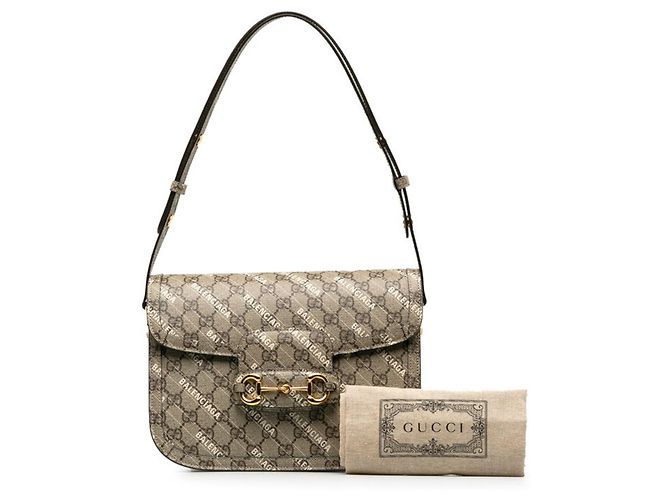 Borsa a Spalla Gucci x Balenciaga Horsebit Beige - vista 10