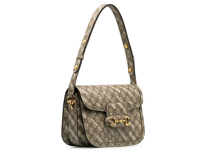Borsa a Spalla Gucci x Balenciaga Horsebit Beige - vista 2