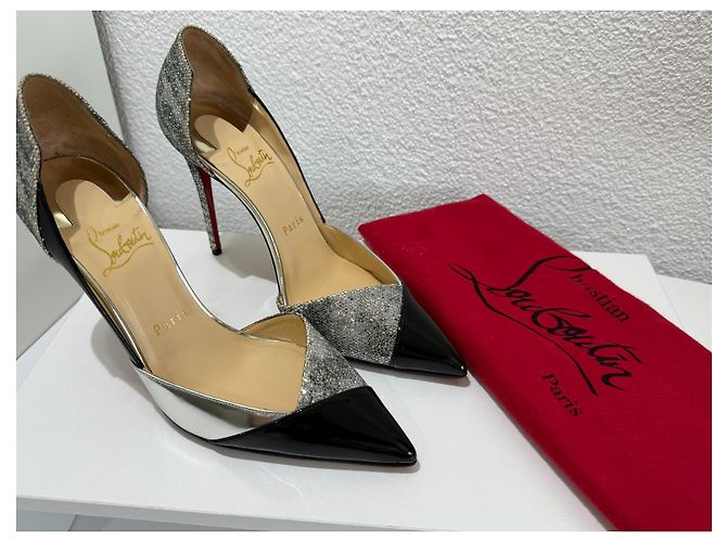 Christian Louboutin Tac Clac 100 Glitter Black Silber Patent 37 - Ansicht 14