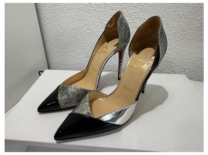 Christian Louboutin Tac Clac 100 Glitter Black Silber Patent 37 - Ansicht 2