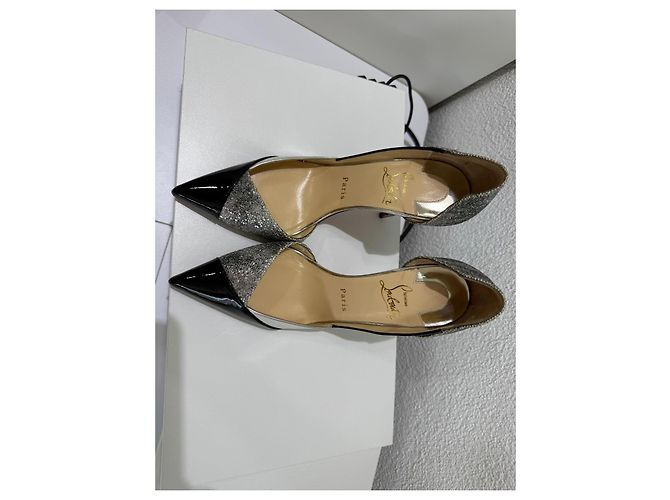 Christian Louboutin Tac Clac 100 Glitter Black Silber Patent 37 - Ansicht 6