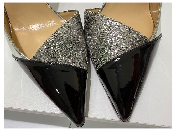 Christian Louboutin Tac Clac 100 Glitter Black Silber Patent 37 - Ansicht 8