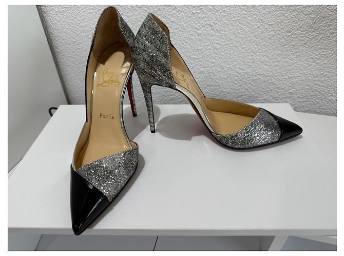 Christian Louboutin Tac Clac 100 Glitter Black Silber Patent 37 - Ansicht 9
