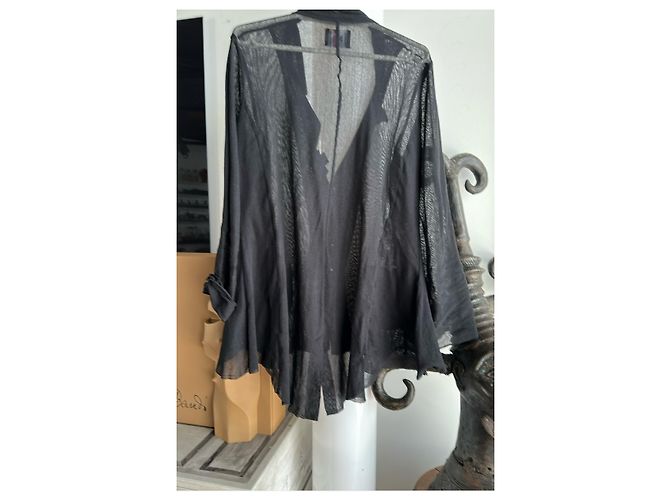 Autre Marque Blusa PLU de malla negra de algodón asimétrica Negro - vista 10