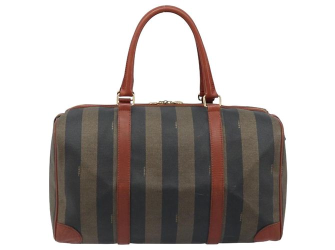 Fendi Vintage Pequin Boston Coated Canvas Large Marrone - vista 2
