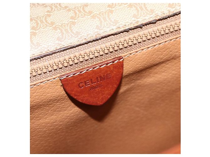 Céline Celine Vintage Macadam Circle Logo Canvas and Leather Beige - vue 6