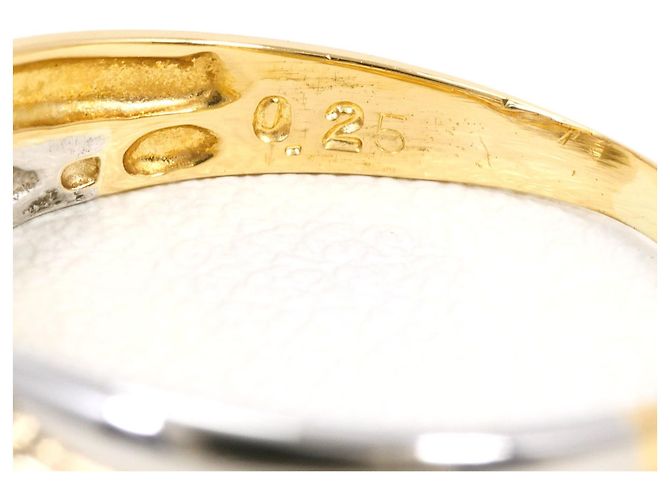 Autre Marque 18K Gelbgold- und Platin-Ring mit Diamant Golden - Ansicht 5