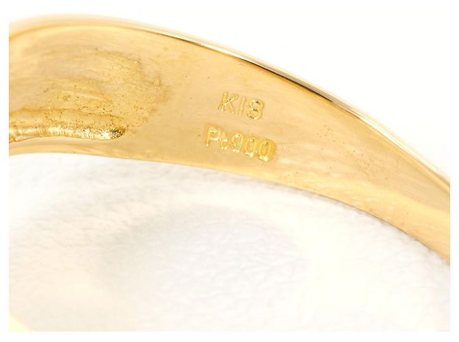 Autre Marque 18K Gelbgold- und Platinring mit grünem Diamanten Golden - Ansicht 4