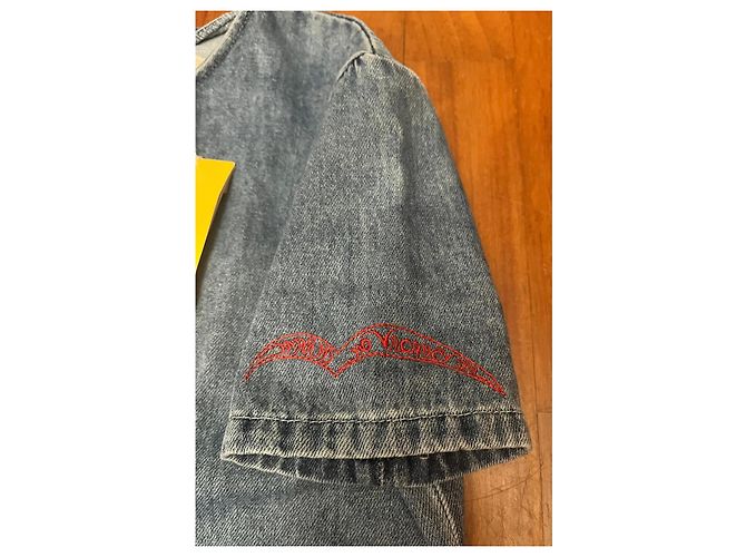 Marni Denim-Kleid mit Blumenapplikation Blau Orange Gelb - Ansicht 5