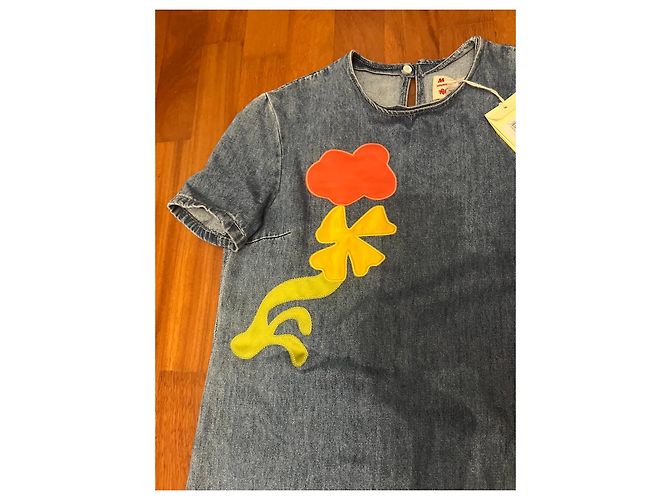 Marni Denim-Kleid mit Blumenapplikation Blau Orange Gelb - Ansicht 6