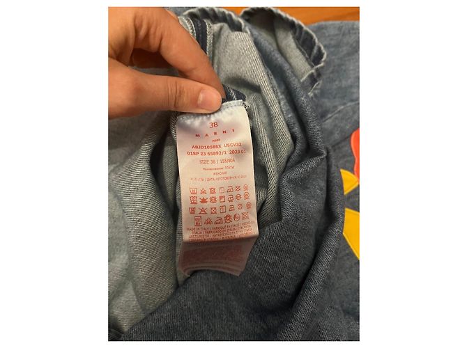 Marni Denim-Kleid mit Blumenapplikation Blau Orange Gelb - Ansicht 7