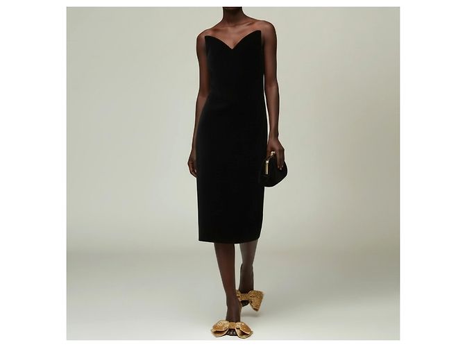Loewe Schwarzes Samt-Midikleid mit V-Ausschnitt - Ansicht 2