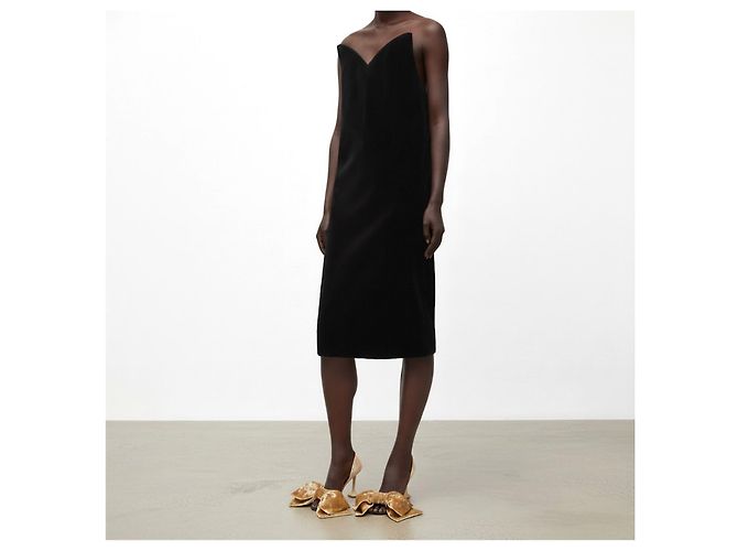 Loewe Schwarzes Samt-Midikleid mit V-Ausschnitt - Ansicht 3