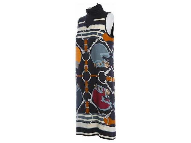 Hermès ärmelloses Damenkleid mit Pferdemotiv Braun Schwarz Weiß Mehrfarben - Ansicht 2