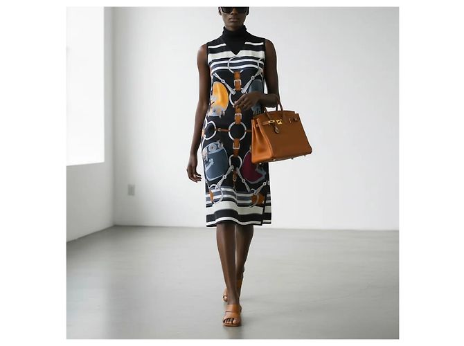 Hermès ärmelloses Damenkleid mit Pferdemotiv Braun Schwarz Weiß Mehrfarben - Ansicht 4