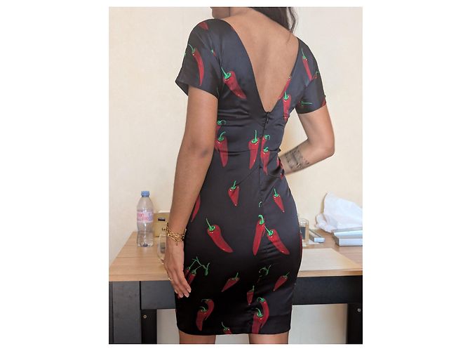 D&G Kleid mit rotem Chili-Print Schwarz - Ansicht 2