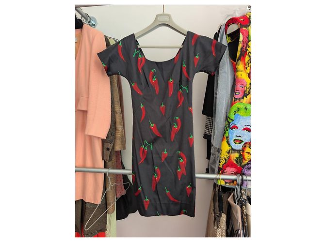 D&G Kleid mit rotem Chili-Print Schwarz - Ansicht 3