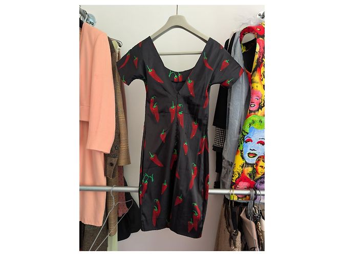 D&G Kleid mit rotem Chili-Print Schwarz - Ansicht 4