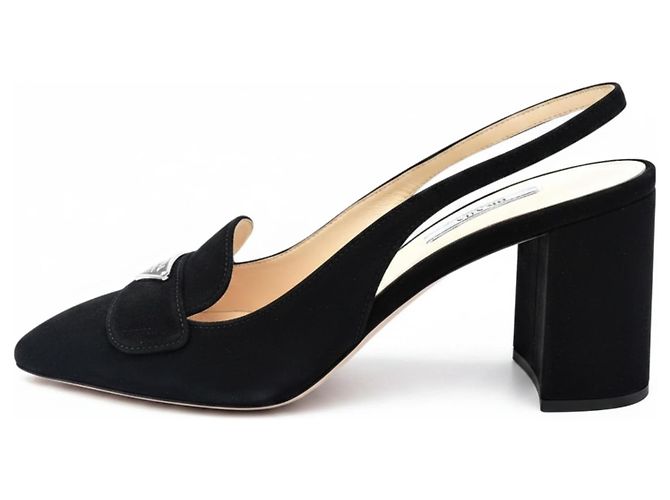 Prada Schwarze Wildleder Slingback-Pumps mit Logo - Ansicht 2