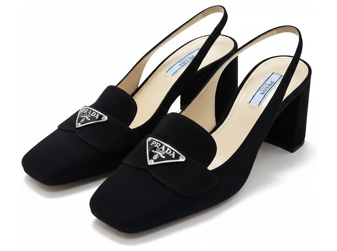 Prada Schwarze Wildleder Slingback-Pumps mit Logo - Ansicht 3