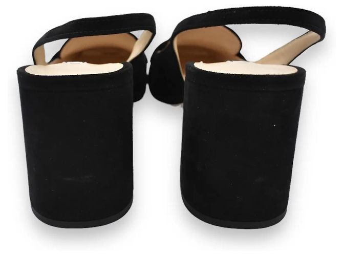 Prada Schwarze Wildleder Slingback-Pumps mit Logo - Ansicht 7