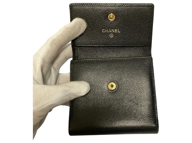 Chanel Black Leather Compact Tri-fold Wallet - view 6