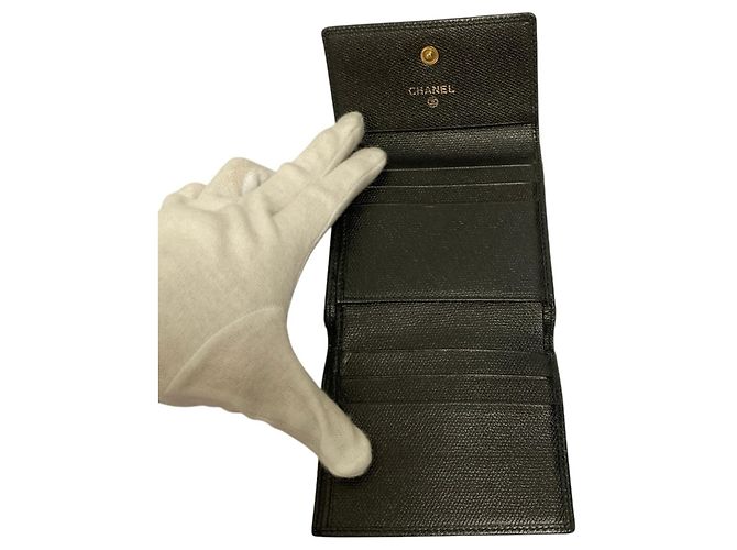 Chanel Black Leather Compact Tri-fold Wallet - view 7