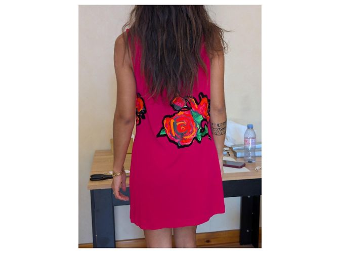 Louis Vuitton Rosa Viskose-Sommerkleid mit Rosenmuster Pink - Ansicht 3