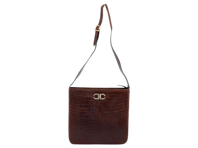 Borsa a Spalla Salvatore Ferragamo in Pelle Marrone e Oro Auth ka4542 D'oro - vista 2