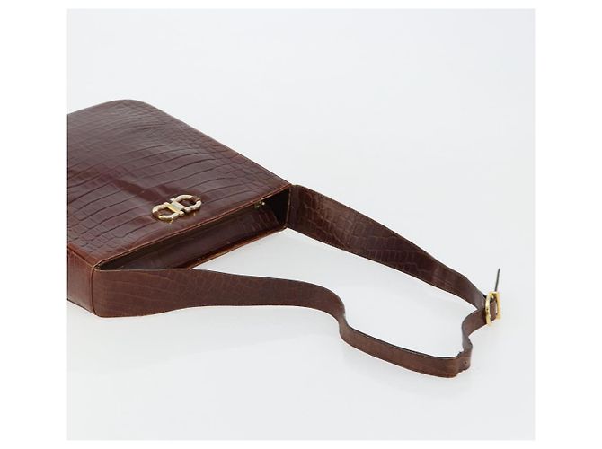 Borsa a Spalla Salvatore Ferragamo in Pelle Marrone e Oro Auth ka4542 D'oro - vista 7