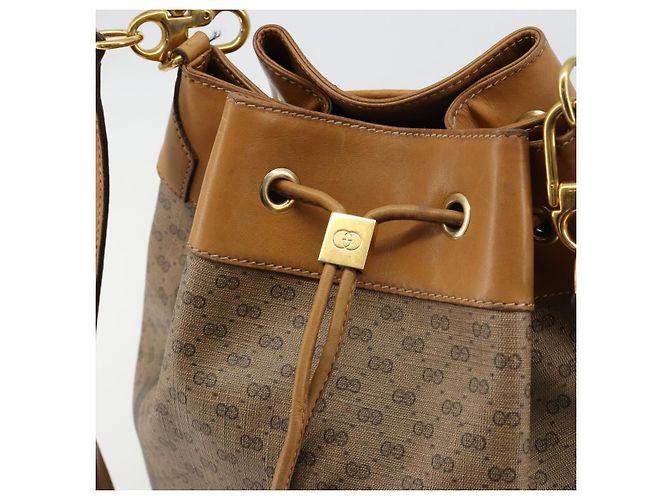 Sac GUCCI Micro GG Supreme Web Sherry Line en PVC Beige 001 115 4793 Auth 182369 Doré - vue 14