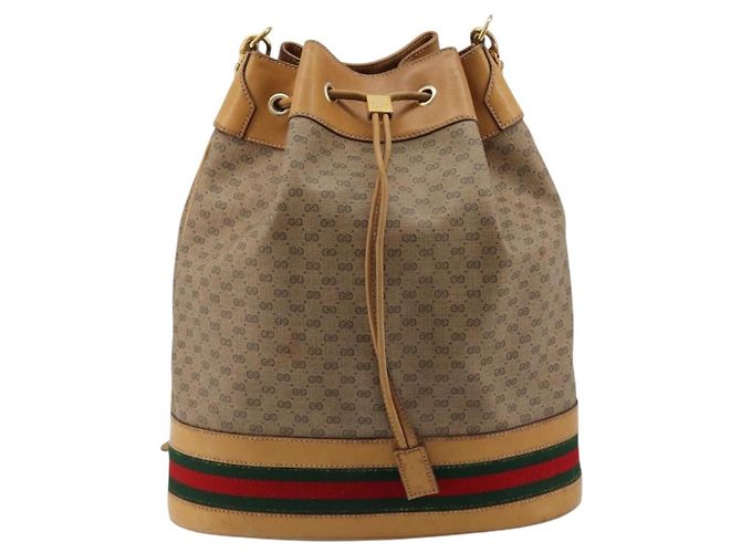 Sac GUCCI Micro GG Supreme Web Sherry Line en PVC Beige 001 115 4793 Auth 182369 Doré - vue 2