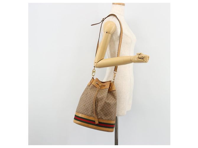 Sac GUCCI Micro GG Supreme Web Sherry Line en PVC Beige 001 115 4793 Auth 182369 Doré - vue 21