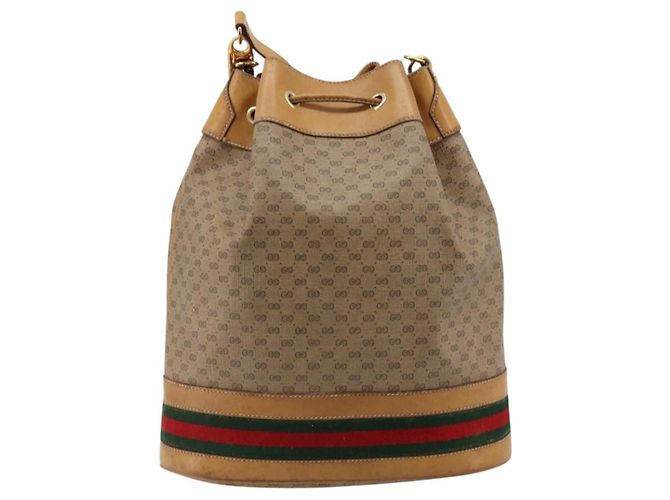 Sac GUCCI Micro GG Supreme Web Sherry Line en PVC Beige 001 115 4793 Auth 182369 Doré - vue 3