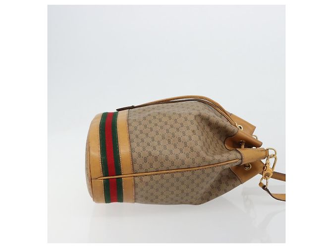 Sac GUCCI Micro GG Supreme Web Sherry Line en PVC Beige 001 115 4793 Auth 182369 Doré - vue 4