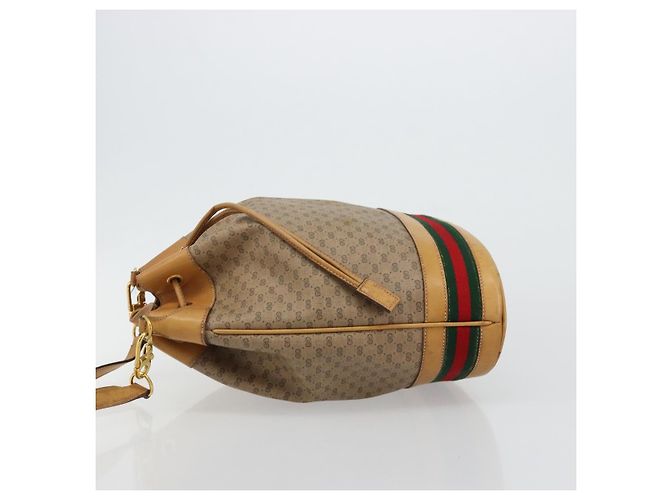 Sac GUCCI Micro GG Supreme Web Sherry Line en PVC Beige 001 115 4793 Auth 182369 Doré - vue 5