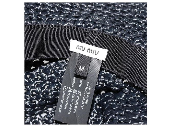 Cappello Miu Miu in Raffia M Nero Autentico 182226A - vista 15