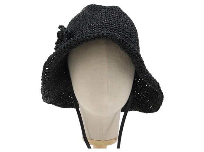 Cappello Miu Miu in Raffia M Nero Autentico 182226A - vista 2