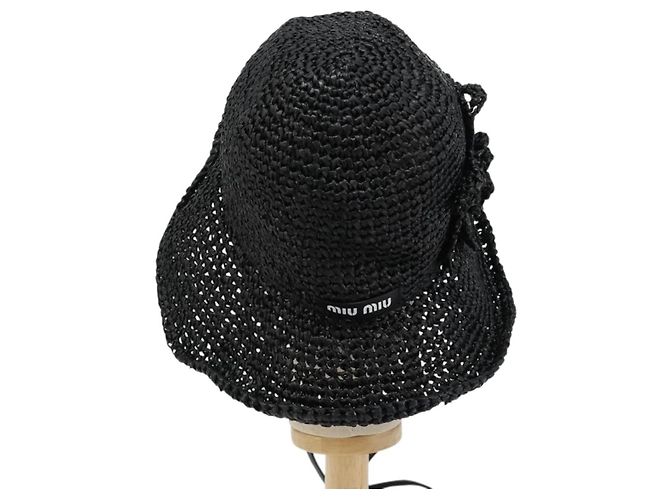 Cappello Miu Miu in Raffia M Nero Autentico 182226A - vista 3