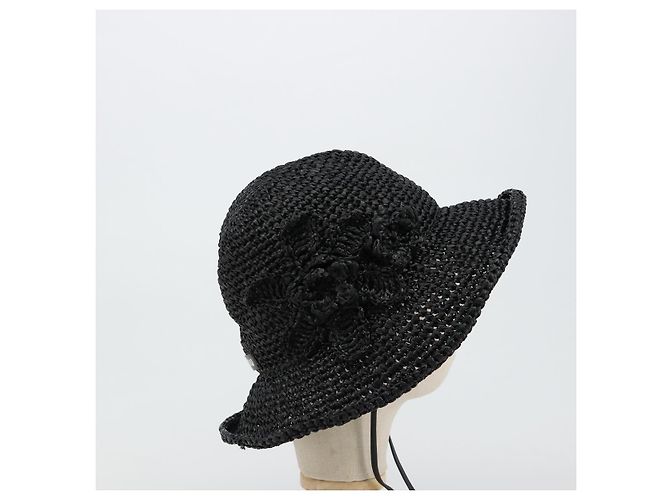Cappello Miu Miu in Raffia M Nero Autentico 182226A - vista 5